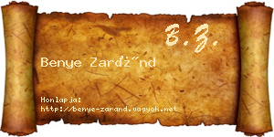 Benye Zaránd névjegykártya